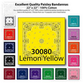 22"x22" Stock Paisley Lemon Yellow Imported 100% Cotton Bandanna